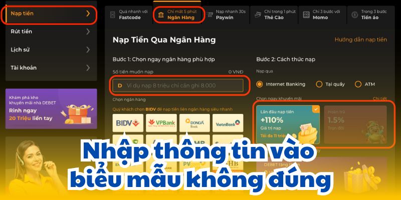 Nhập sai thông tin vào mẫu